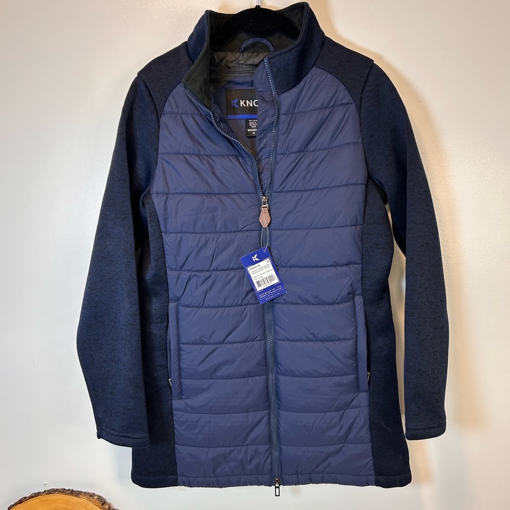 KNOSS Evoke Women`s Hybrid Bonded Sweater Fleece Hip Length Puffer Navy Medium